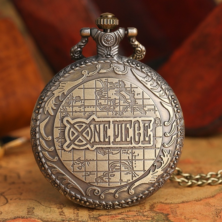 Vintage Gift Luffy Pirate Skull Reloj One Piece Metal Pendant Necklace Clock Anime Pocket Watch With Chain