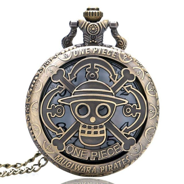 Vintage Gift Luffy Pirate Skull Reloj One Piece Metal Pendant Necklace Clock Anime Pocket Watch With Chain