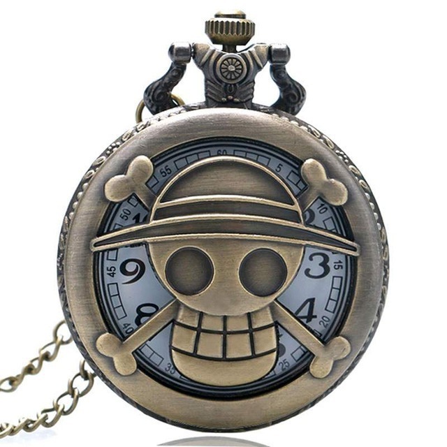 Vintage Gift Luffy Pirate Skull Reloj One Piece Metal Pendant Necklace Clock Anime Pocket Watch With Chain