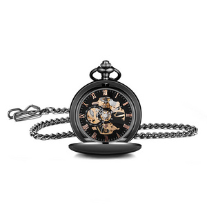 Custom Glossy Full Hunter Classical Smooth Silver Black Mechanical automatic Gift Pocket Watch