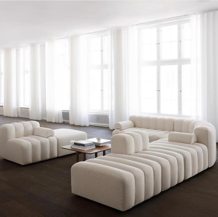 Living room furniture corner white leather cloud modular sectional 3 4 5 seater sofa set for villa home