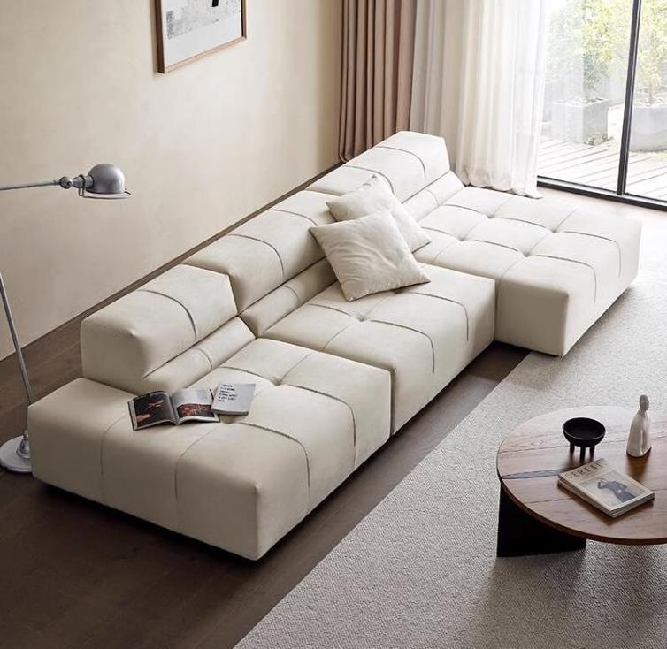 Living room furniture corner white leather cloud modular sectional 3 4 5 seater sofa set for villa home