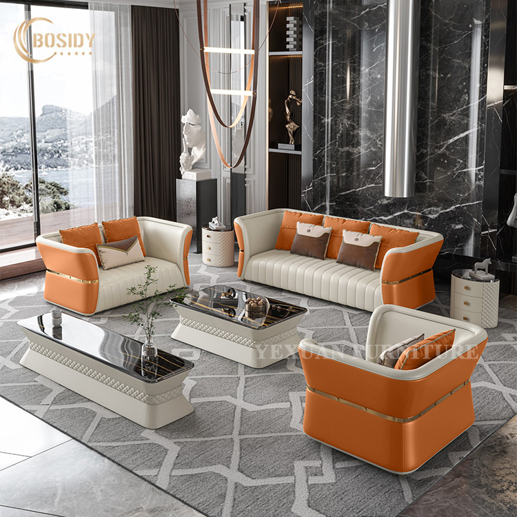 indoor leather Sofa set designs modern for living room furniture stainless steel sofa new designs 2024 couches luxury