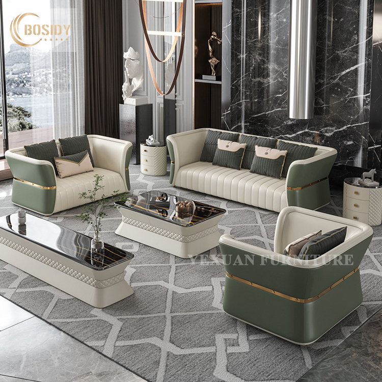 indoor leather Sofa set designs modern for living room furniture stainless steel sofa new designs 2024 couches luxury