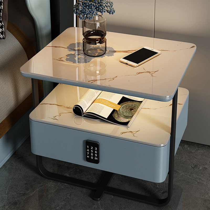 Luxury Night stand Modern Bedside Table for Bedroom Smart Tempered Glass Top Drawer Night Stand with charging station