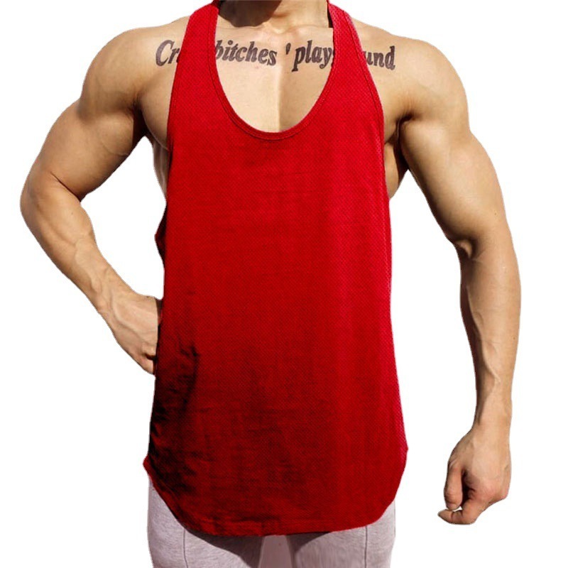 Drop shipping mesh polyester athletic wear gym stringer vest mens bodybuilding fitness tank tops