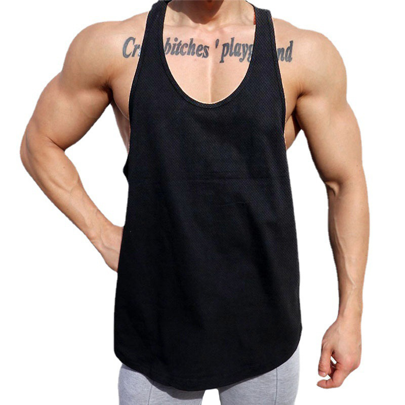 Drop shipping mesh polyester athletic wear gym stringer vest mens bodybuilding fitness tank tops