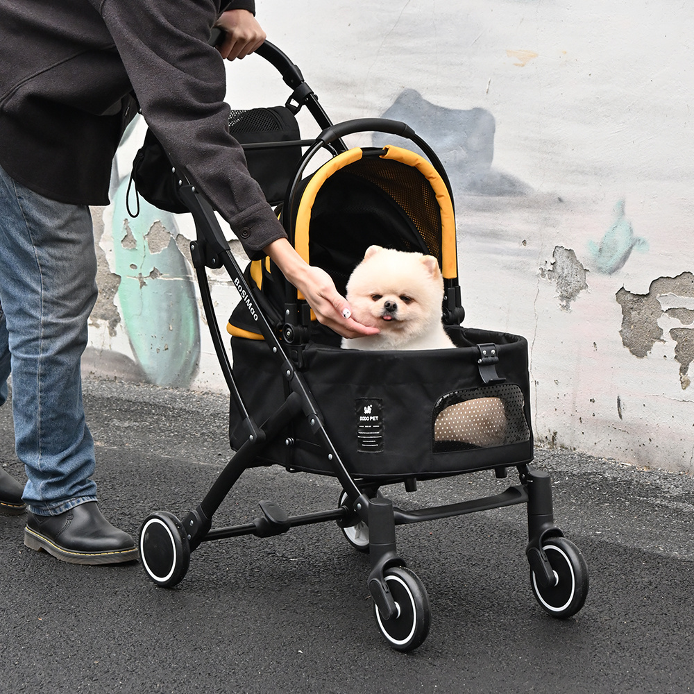 Luxury Adjustable Handle Cat Dog Stroller with Multi-Purpose Basket Low Chassis Pet Carrier Travel Product for Car & House Use