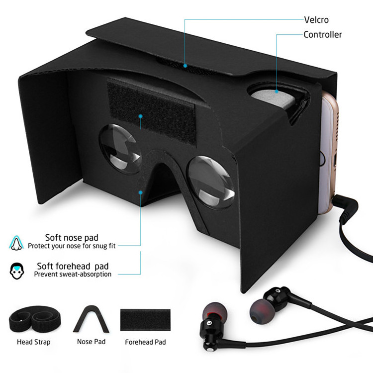 Cardboard 3d Virtual Reality Headset Glasses Diy Vr Paper Cardboard Lens Box With 3-6inch Screen