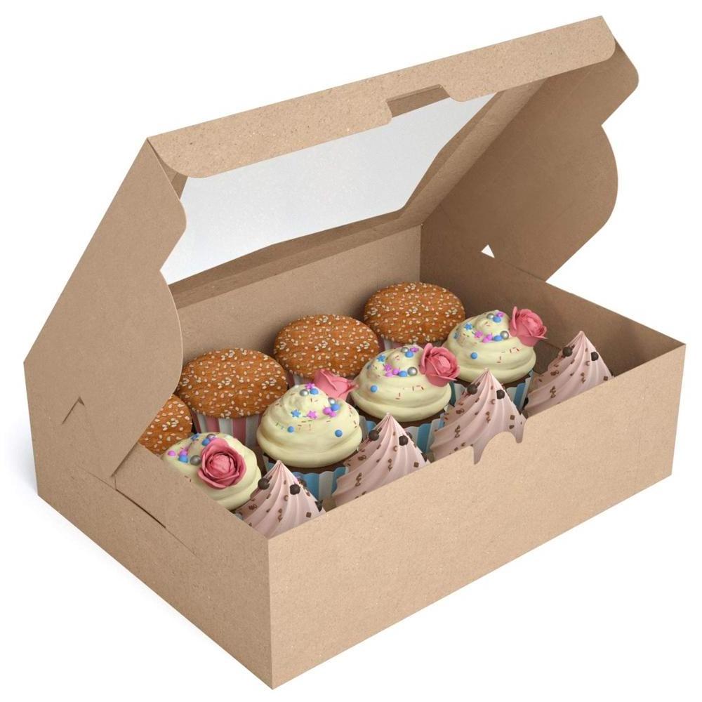 Bulk Kraft Paper Window Clear 4 6 12 24 Hole Muffin Cup Cake Cupcake Packaging Box Wholesale Custom Transparent Mini Cupcake Box