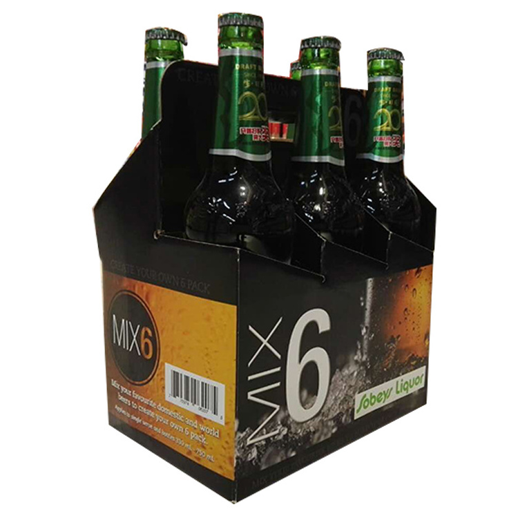 Custom Logo Cardboard Six Pack Wine Box Carrier Wholesale Cheap Portable Handle Corrugated Paper Packaging 6 Bottle Beer Carrier