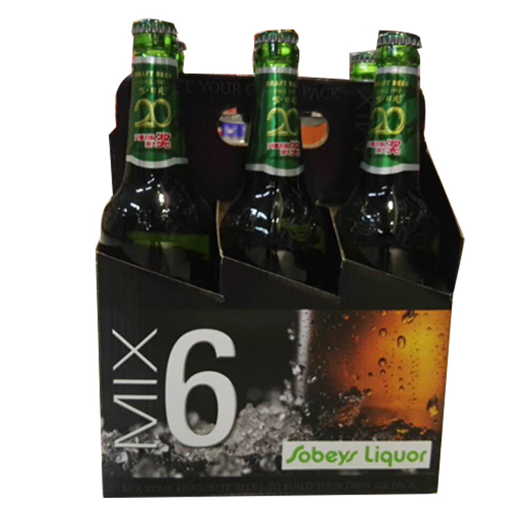 Custom Logo Cardboard Six Pack Wine Box Carrier Wholesale Cheap Portable Handle Corrugated Paper Packaging 6 Bottle Beer Carrier