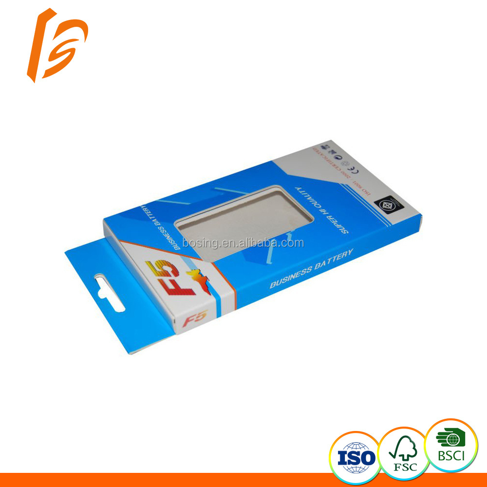 Bulk Retail Paper Cell Phone Case Box Custom Logo Printed Hanger Mobile Battery Packing Box with Window