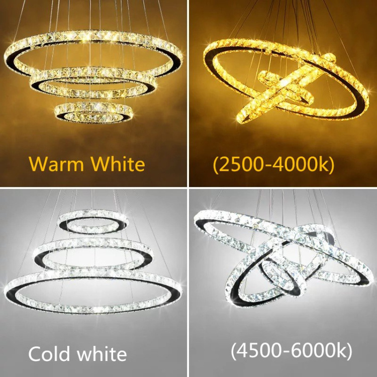 Glitter Crystal Circle Lamps Decorative Living Room Flush Mount Pendant Lights Hall 3 Rings Crystal Chandeliers