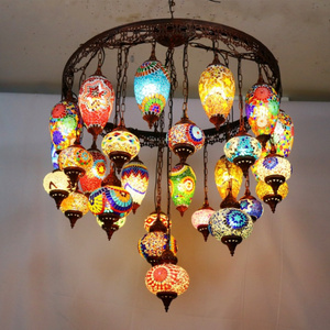 Turkish Chandeliers Bohemian Exotic Pendant Lights Decorative Hotel Bar Mosaic Lantern Stained Glass Hanging Lamp