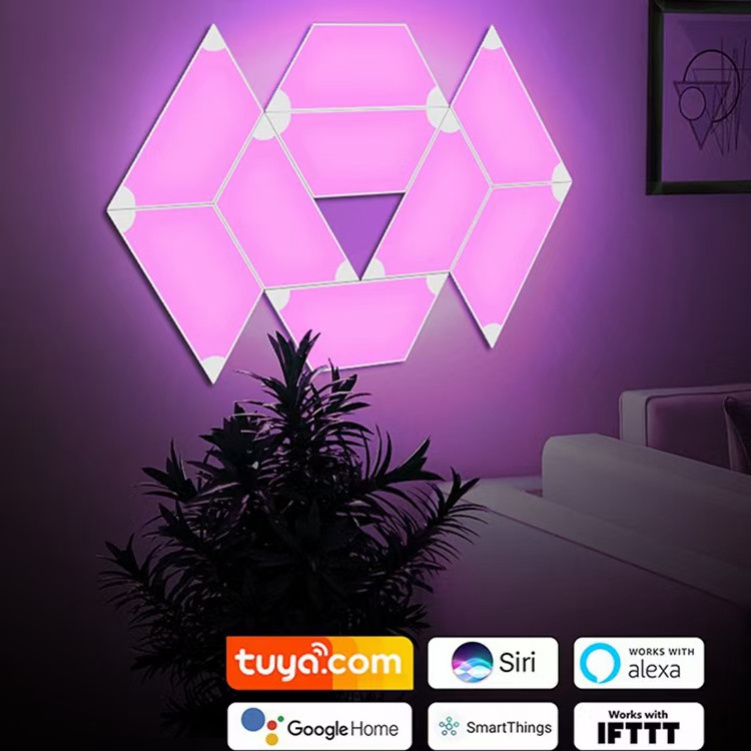 Smart Lamp 9pcs Triangle Kits Magic RGB Color LED Panel Light Music Control Stitchable Multi Color Background Lighting