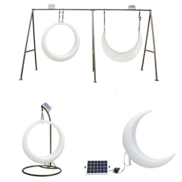 Solar Luminous Swings Circle Seesaw Circle Garden Landscape Lighting Hanging Chair Round Moon Light