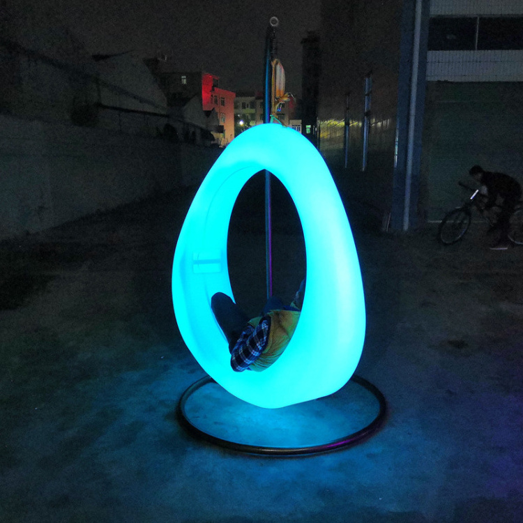 Solar Luminous Swings Circle Seesaw Circle Garden Landscape Lighting Hanging Chair Round Moon Light