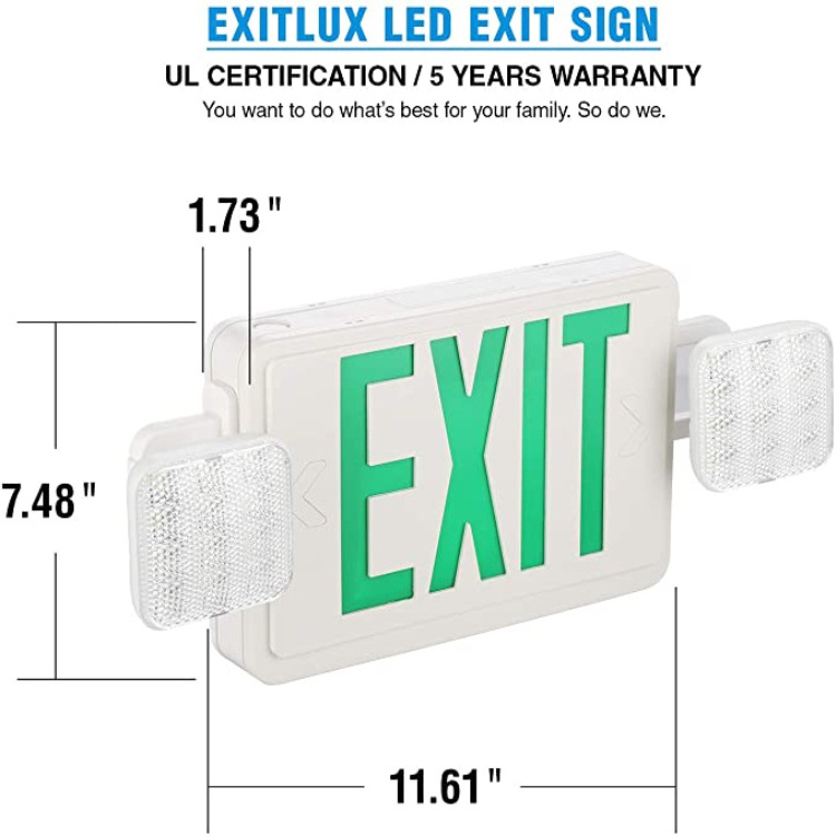 LED Emergency Light with Adjustable Sides Backup Battery Wall Ceiling Mount Stairway Hallway Room Red Exit Sign