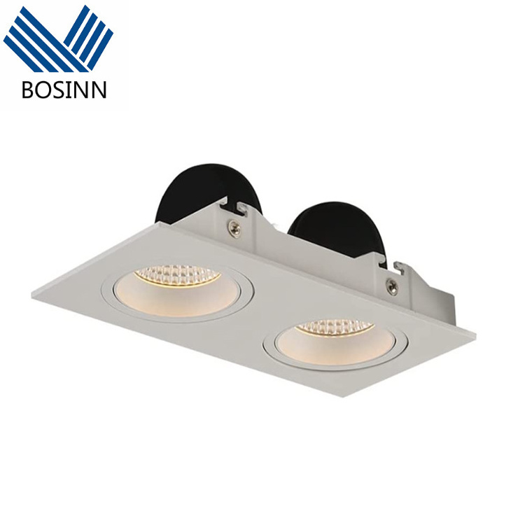 Square Adjustable Recessed Gimbal Light Double Heads Eyeball Downlight Ceiling Spotlight Anti-Glare for Corridor