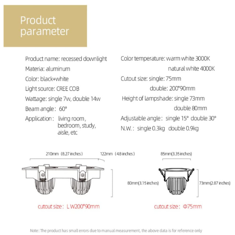 Square Adjustable Recessed Gimbal Light Double Heads Eyeball Downlight Ceiling Spotlight Anti-Glare for Corridor