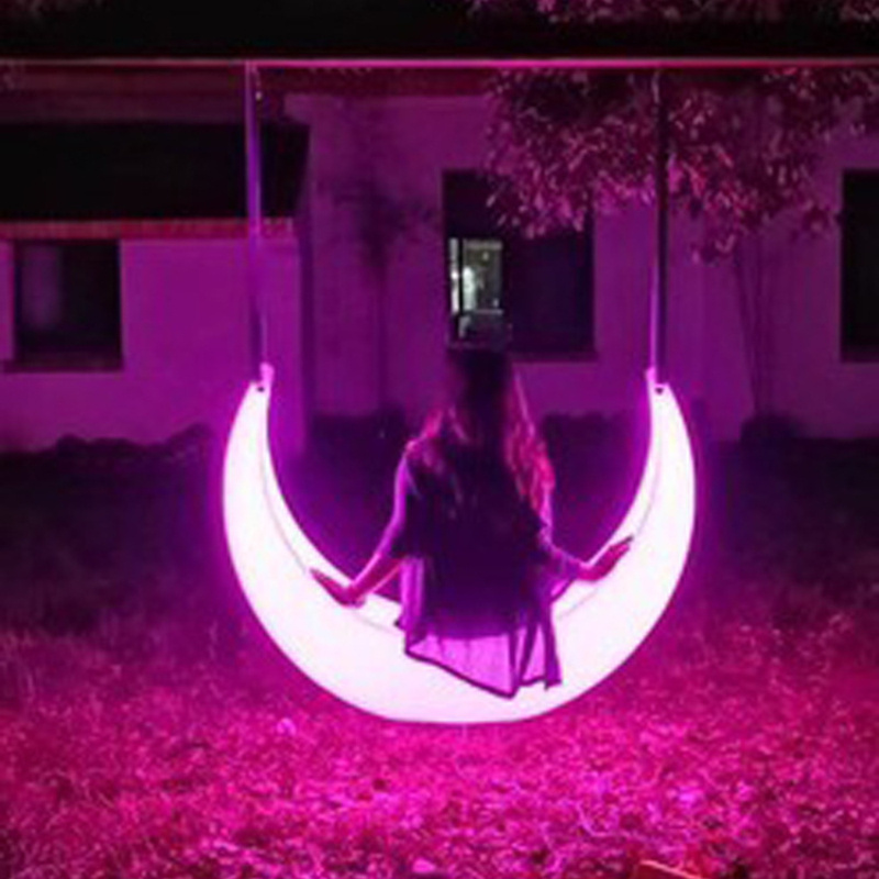 Courtyard Modelling Crescent Moon Swings Solar Light Interactive Toy Decoration Patio Swing Hanging Chair Recliner