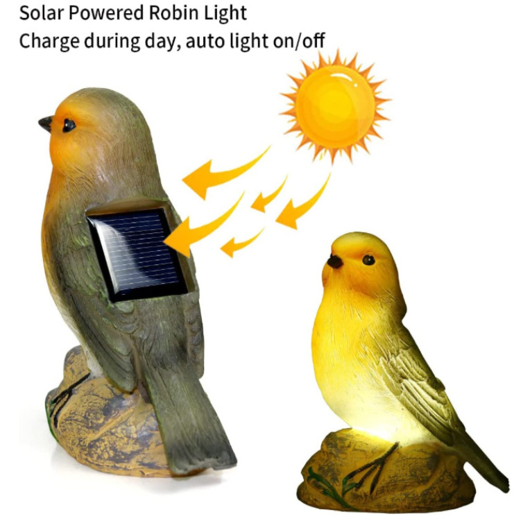 Yard Solar Lights Resin Bird Shape Solar Garden Statue Lights Fall Winter Garden Decoration Solar Patio Lawn Lamp