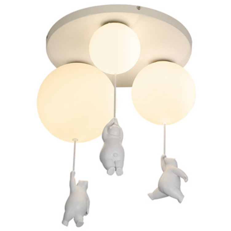 Nordic Bedroom Ceiling Light Warm Romantic Bear Balloon Cartoon Statue Hold Air Balloon Lamp Cute Bear Chandeliers