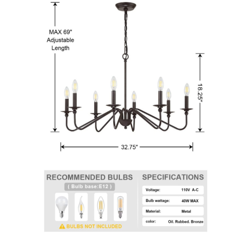 Rustic Industrial Iron Chandeliers Lighting Fixtures Oil Rubbed Bronze Finished Hanging Lamp Candle Decor Hallway