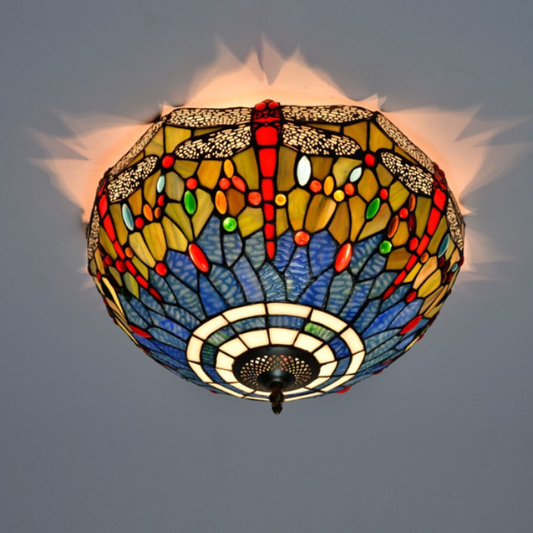 Church Dome Tiffany Ceiling Lights Dragonfly Cover Ceiling Lamp Decoration Bar Hotel Stained Glass Tiffany Lightings