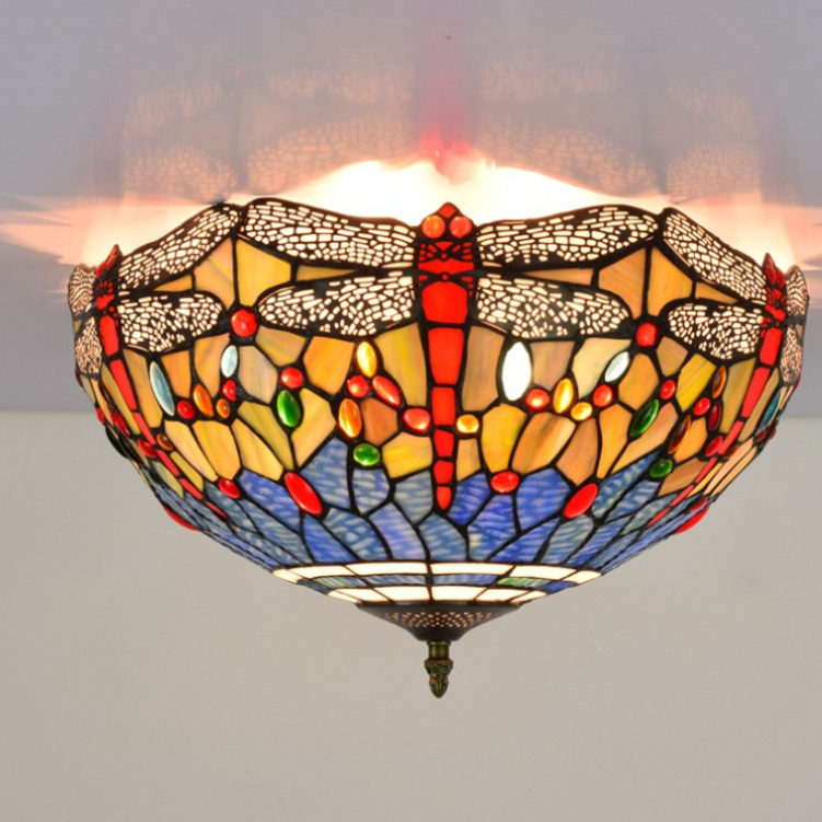 Church Dome Tiffany Ceiling Lights Dragonfly Cover Ceiling Lamp Decoration Bar Hotel Stained Glass Tiffany Lightings