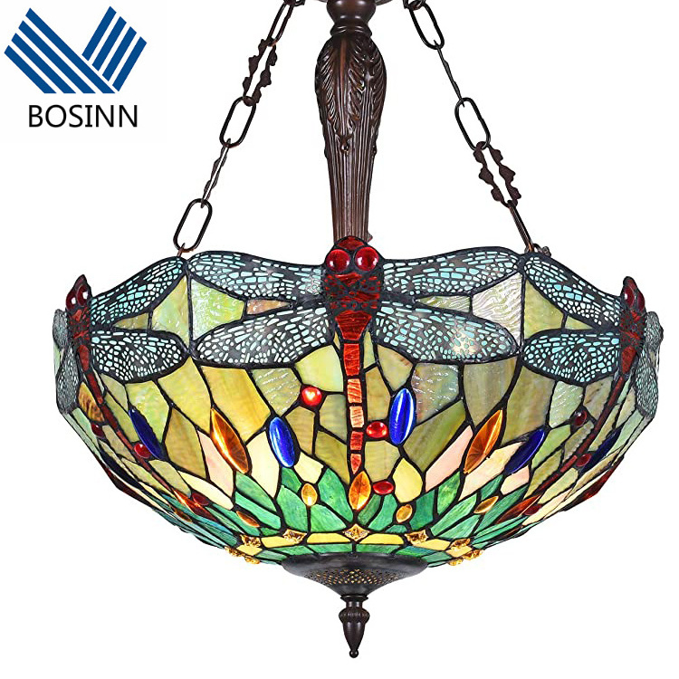 Church Dome Tiffany Ceiling Lights Dragonfly Cover Ceiling Lamp Decoration Bar Hotel Stained Glass Tiffany Lightings