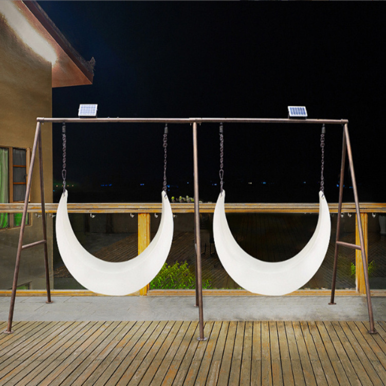 Courtyard Hanging Swing Chair Crescent Motif Solar Night Lamp Patio Swings Park Seat Homestay Recreation Facilities