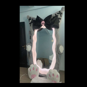 Rabbit Coat Mirror Decor Bedroom Makeup Mirror with RGB Lighting Plush RGB Floor-to-ceiling Full-length Floor Lamp