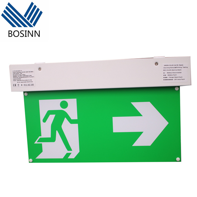 Emergency Warning Two Head Led Exit Sign Light Combo Sign Red Green Wall Surface Mounted Fire Led Emergency Lighting