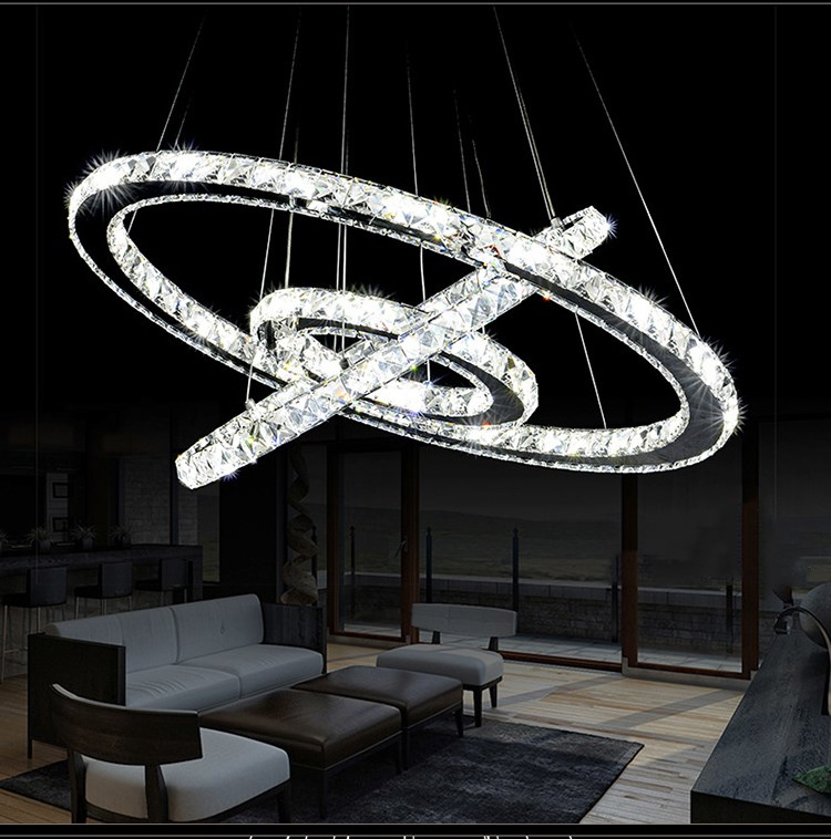 Glitter Crystal Circle Lamps Decorative Living Room Flush Mount Pendant Lights Hall 3 Rings Crystal Chandeliers