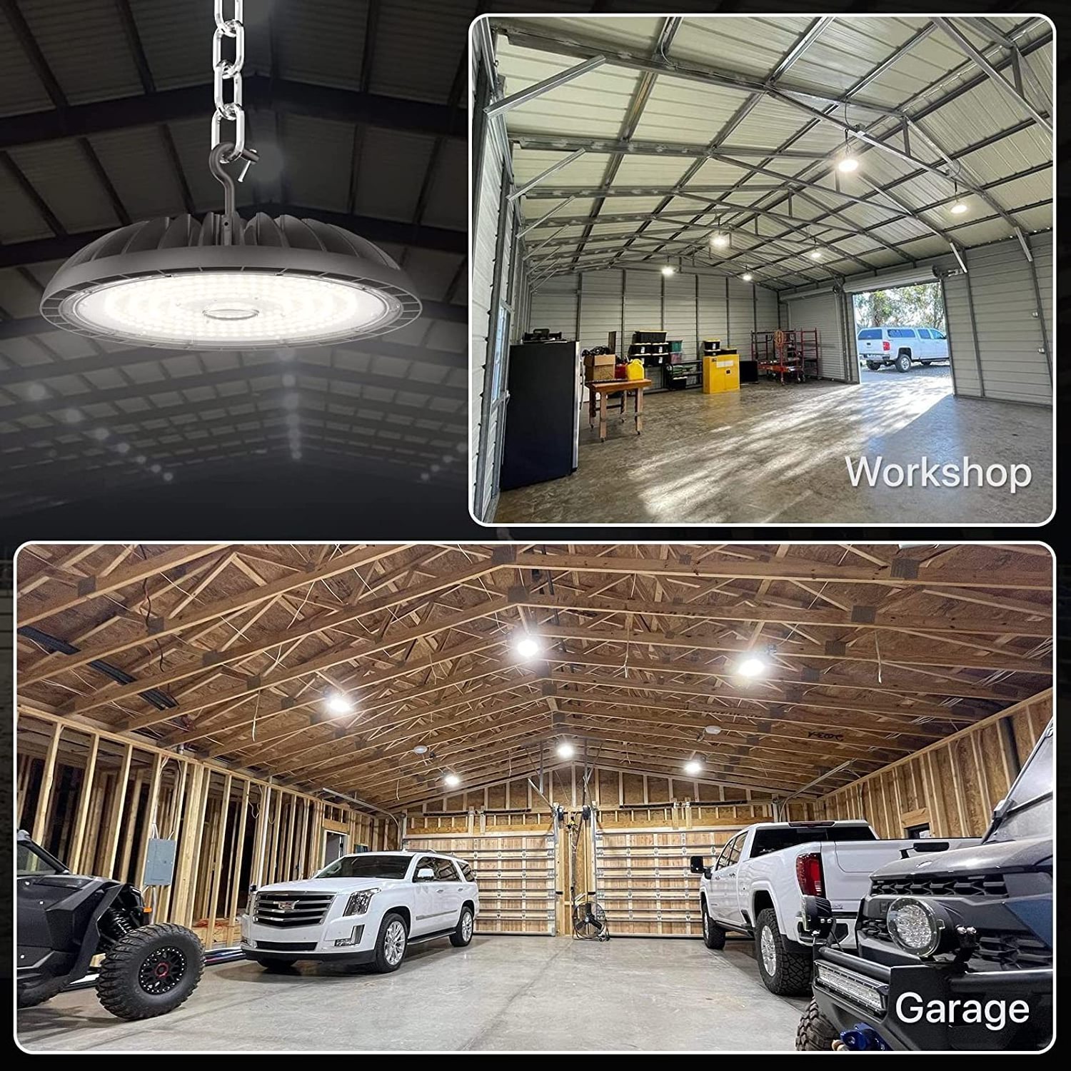 UFO LED High Bay Light 1-10V Dimmable Approved Cable with Plug LED Lighting Fixture for Warehouse Garage Hanging Lamp