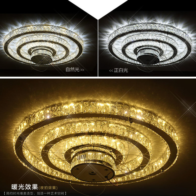 Glitter Crystal Circle Lamps Decorative Living Room Flush Mount Pendant Lights Hall 3 Rings Crystal Chandeliers