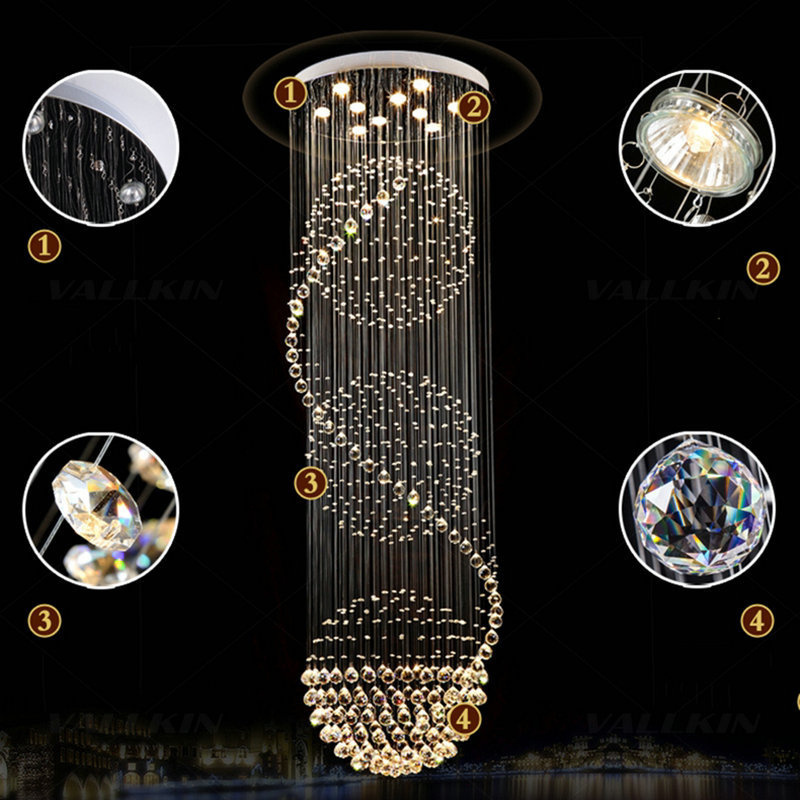 Modern Crystal Gorgeous Entryway Chandelier Lighting Flush Mounted Ceiling Light Fixture Size D80*H240cm (D32