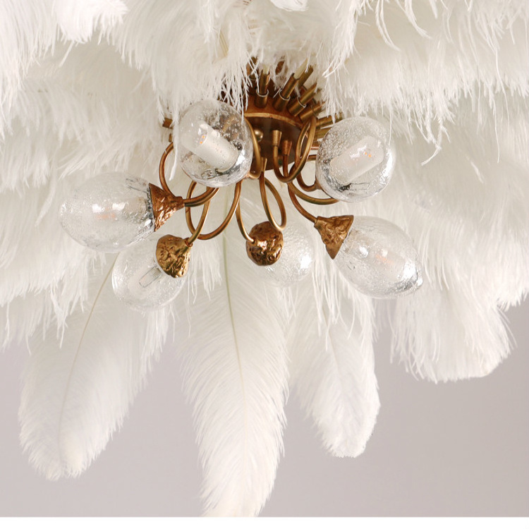 coral pendant lamp black white pink ostrich feather chandelier ceiling light living room copper decorative lighting