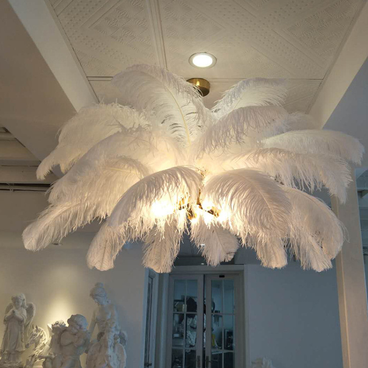 coral pendant lamp black white pink ostrich feather chandelier ceiling light living room copper decorative lighting