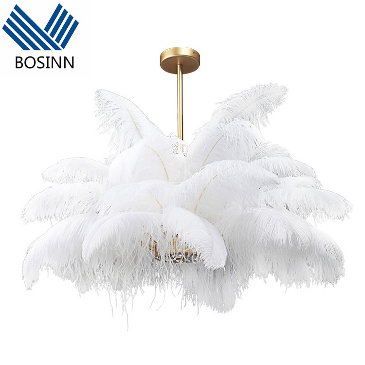 coral pendant lamp black white pink ostrich feather chandelier ceiling light living room copper decorative lighting