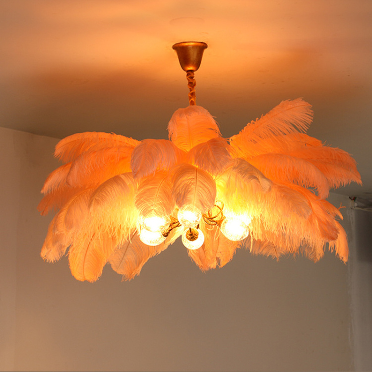 coral pendant lamp black white pink ostrich feather chandelier ceiling light living room copper decorative lighting