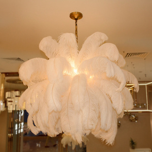 Nordic ceiling light luxury ostrich feather chandelier romantic bedroom brass pendant lamp villa copper lighting