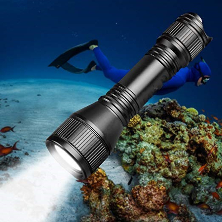 Diving Flashlight Scuba Diving Light Underwater Portable Torch Light with Battery USB Rechargeable Search Lamp