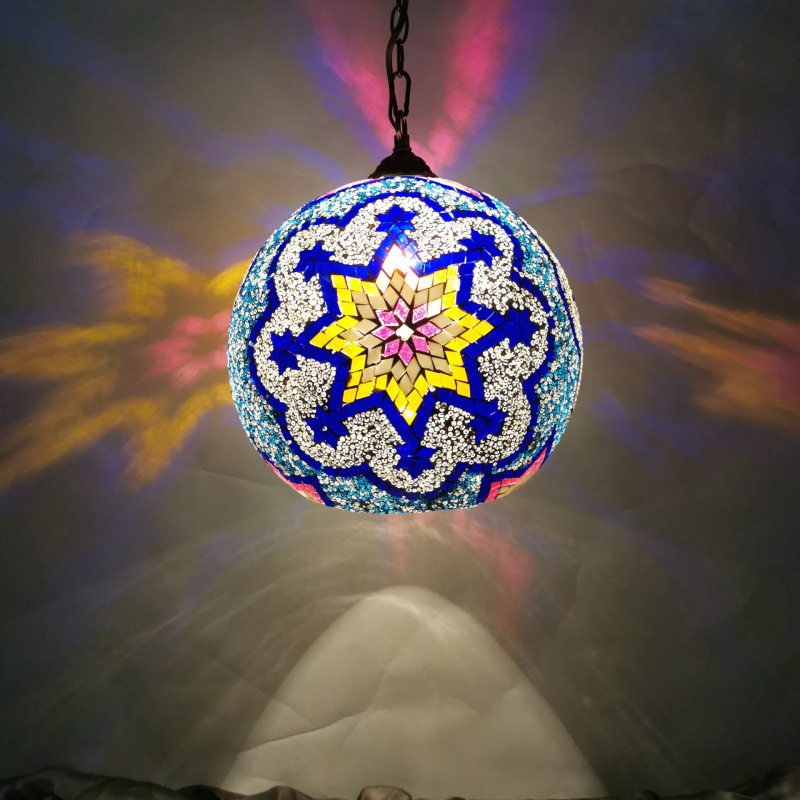 Turkish Mediterranean bohemian style colored glass lights single head chandelier coffee window pendant lamp