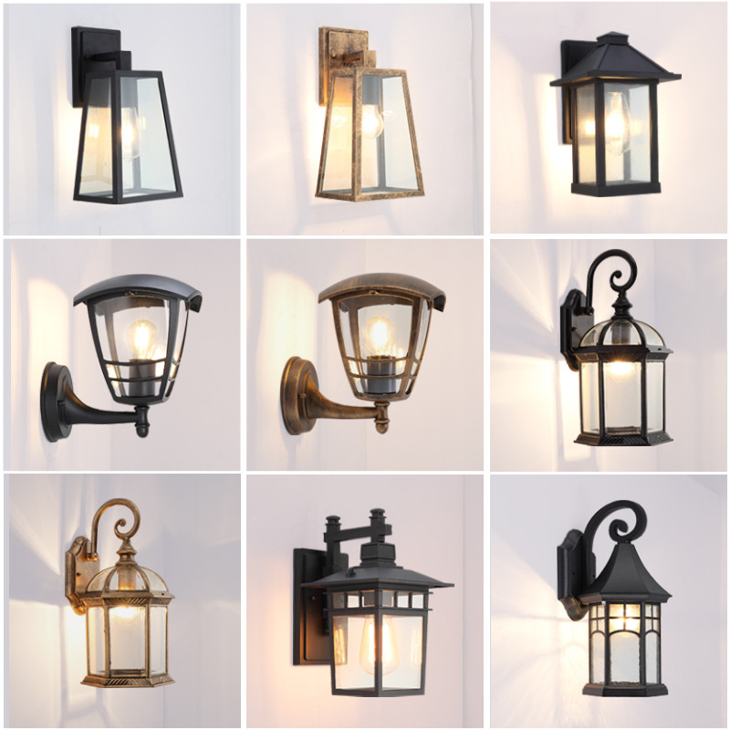 Garden Wall Lamps Lantern Black Finish Seeded Glass Porch Sconce Exterior Wall Light Courtyard Swing Arm Lights