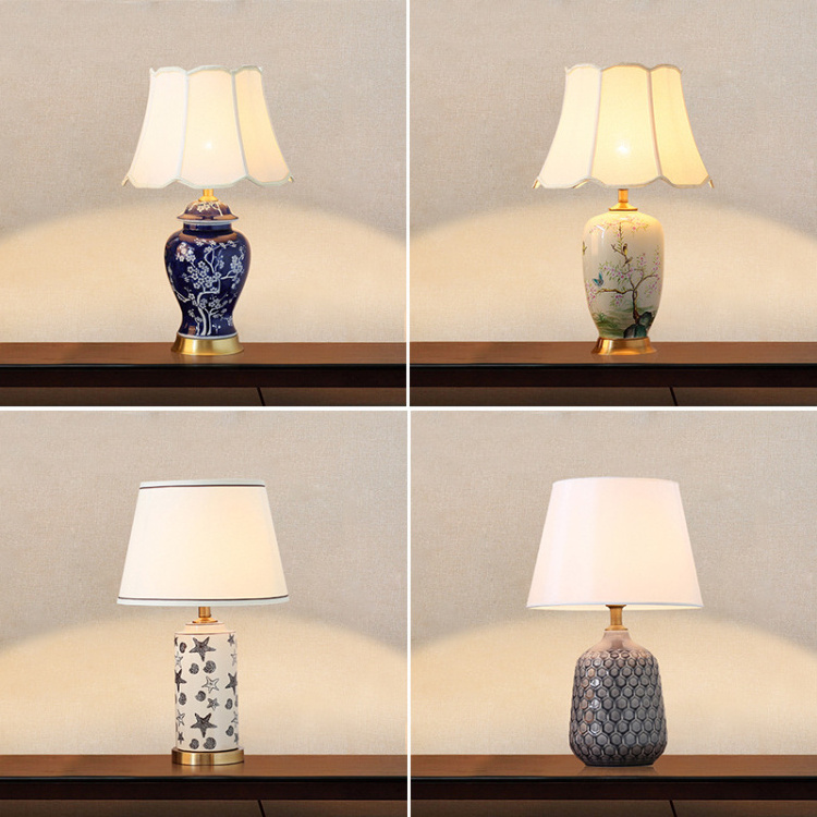 European Ceramic Porcelain Vase Holder Table Lamps Decorative Bedside Classic Table Lights Dimmable Reading Lamp