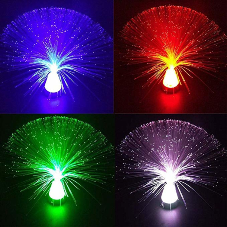 Fountain Night Lamp Battery Operated Glow RGBW Crystal Base Fiber Optic Light Salon Party Decorative Lighting