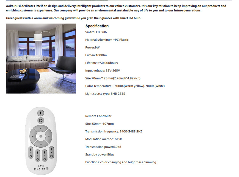 LED Bulb Lamp Used Ceiling Table Light Adjustable Dual White Table Lamps 2.4G Wireless Remote Control Bulb Lights